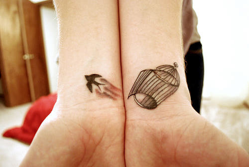 Awesome Couple Bird and Birdcage Tattoos on Both Wrists