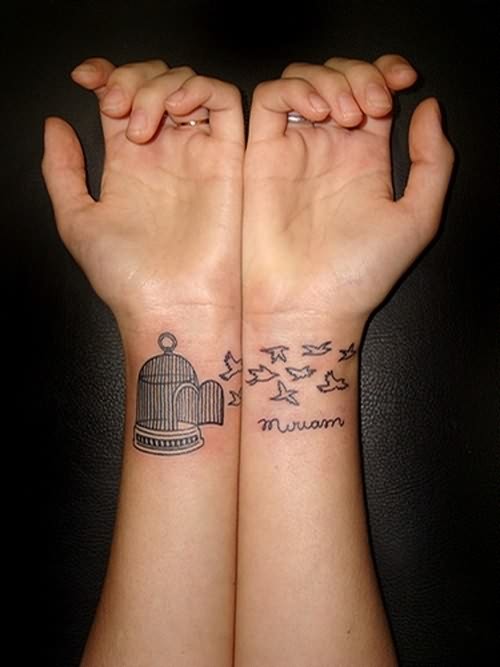 Birds And Cage Tattoo On Wrist