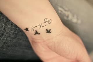 Quote and Birds Tattoo On Wrist