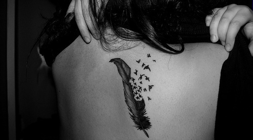 Back Feather Tattoo Design for Women