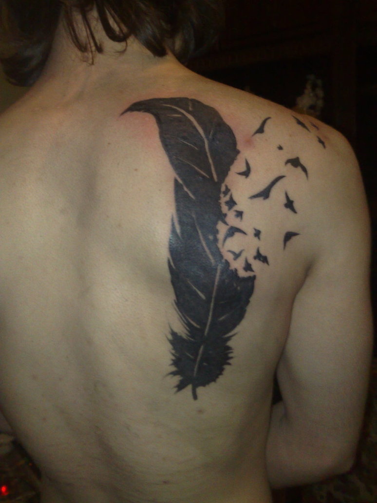 Bird of a Feather Tattoo Design On Back for Men