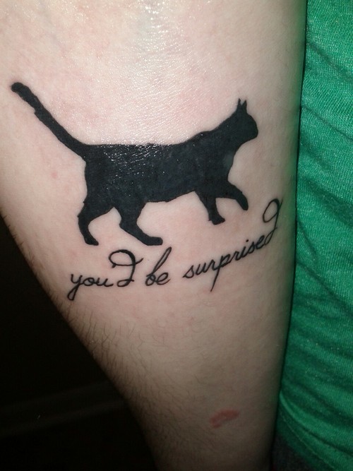 Walking Black Cat Tattoo