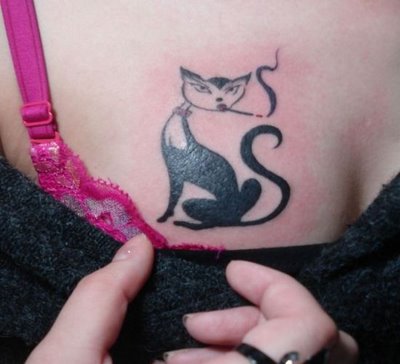 Smoke Black Cat Tattoo on Chest (NSFW)