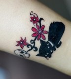 Flowers with Black Cat Tattoo