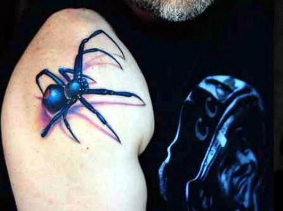 3D Black Widow Spider Tattoo in the Arm