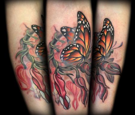 Bleeding Hearts And Monarch Butterfly Memorial Tattoo Tattoos