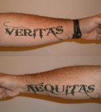 Really Awesome Veritas And Aequitas Tattooed On Forearms, Its Mean Truth And Justice