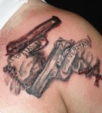 Boondock Saints Tattoo Hands Holding Guns, Bearing Veritas And Aequitas