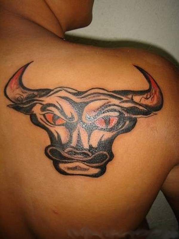 Bull Head On Shoulders Back Tattoo Designs