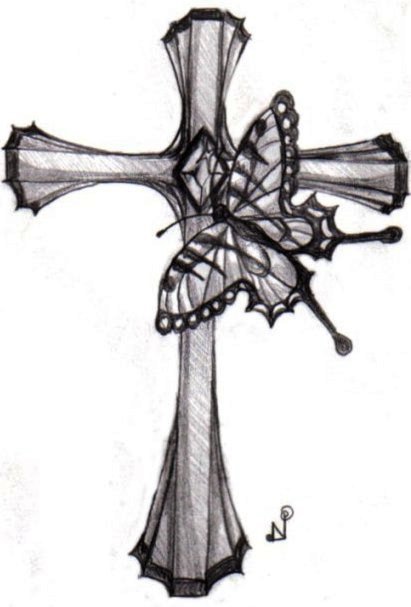 Gorgeous Butterfly and Cross Tattoo Design Picture