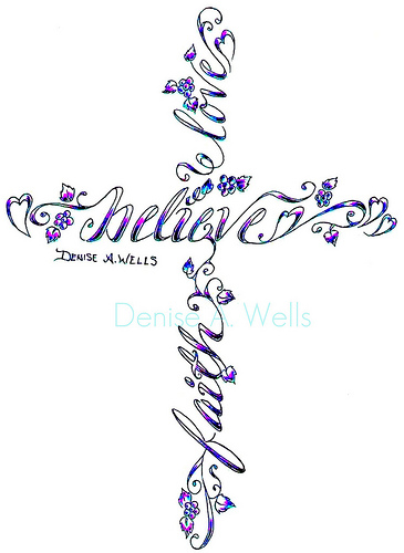 Charming Cross and Butterfly Tattoo Design Skecth By Denise A Wells