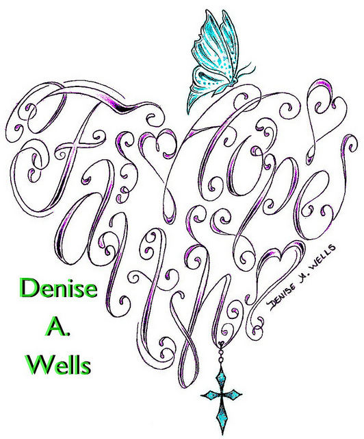 Faith and Hope Heart Buttefrly Cross Tattoo Design by Denise
