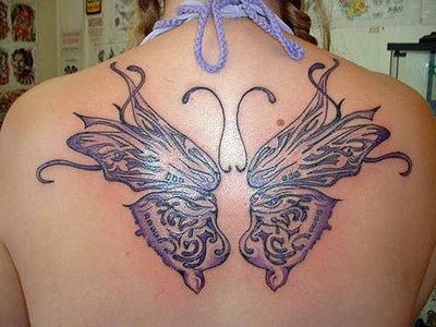 Big Butterfly Tattoo Design on Women Upper Back