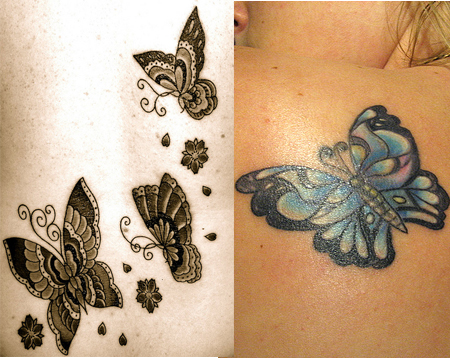 Women Tattoo Design Ideas: Neutral Color and Colorful Butterfly Tattoos
