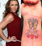 Michelle Heaton Celebrity with Chic Butterfly Wirst Tattoos