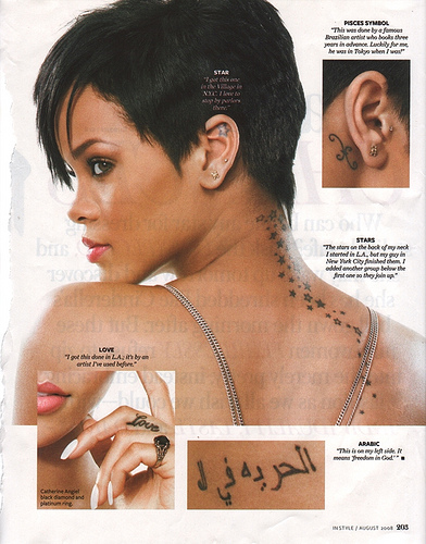 Rihanna Celebrities with Arabic Wrist Tattoos