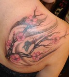 Sweet Cherry Blossom Tattoo on Left Back for Woman