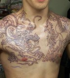 Mythical Dragon and Phoenix Chest Piece Tattoo Outlines By Includingthestars (Deviantart)