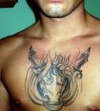 Fiery Bull-Head Chest Piece Tattoo Design for Men