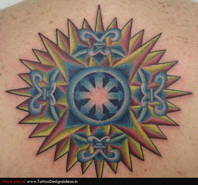 Cool Colorful Compass Tattoo Design