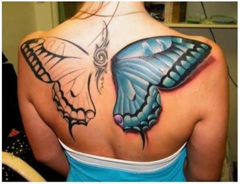 Huge 3D Butterfly Tattoo Design on Back for Women