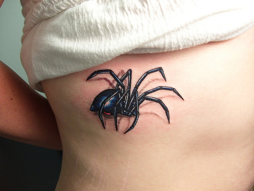 Black and Blue 3D Spider Tattoo Design for Girls