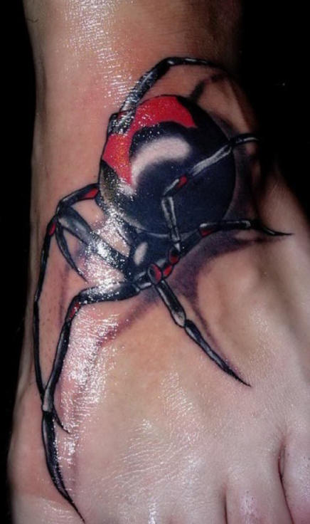 Cool 3D Spider Tattoo Design on Foot