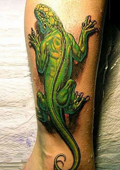 Awesome 3D Lizard Tattoo Design on Foot