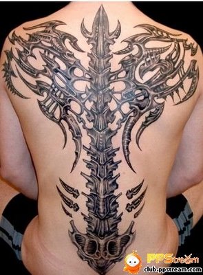 amazing 3D Bones Tattoo design on Back