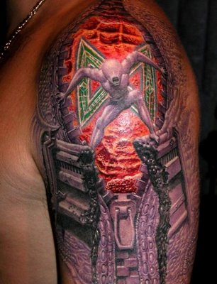 Amazing 3D Alien Tattoo Design on Arm