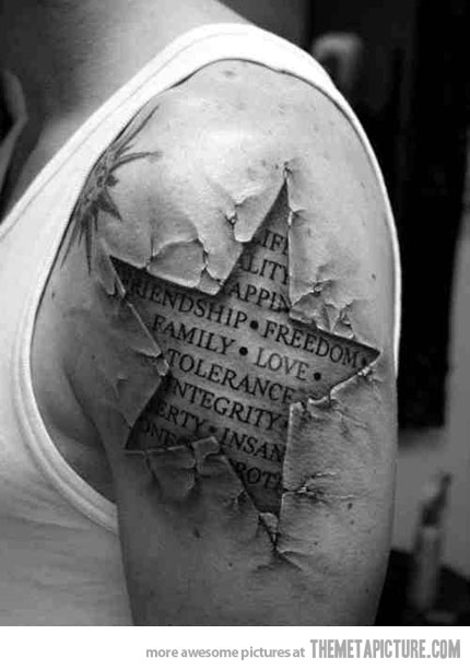 Amazing Star 3d Tattoo design on shoulder