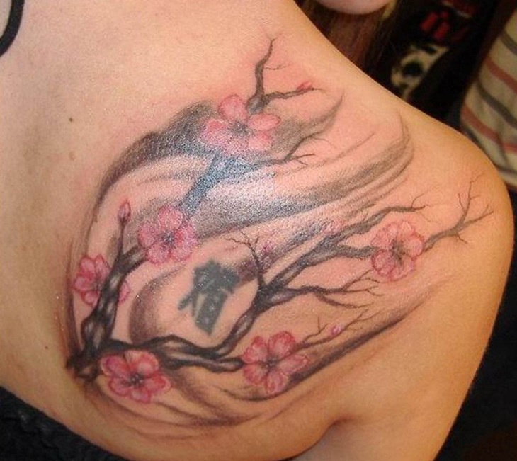 Covering Old-Tattoo: Cool Cherry Blossom Shoulders Tattoos For Girls