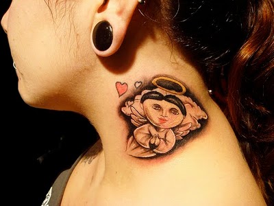 Cool Tattoos For Girls On Neck: Cartoon Angel