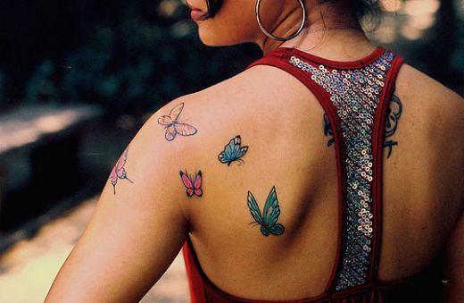 Girl Butterflies Back Tattoos