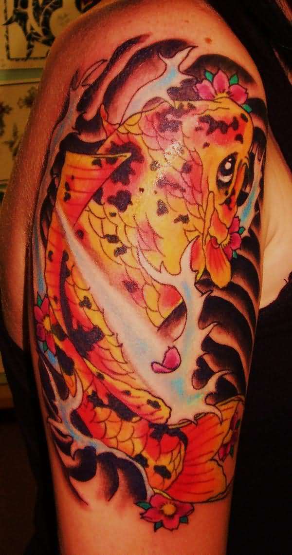 Dashing Red Koi Fish Tattoo Sleeve