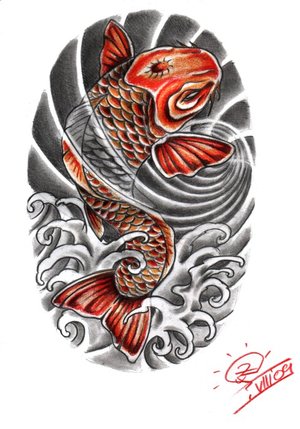 Black Red Japanese Koi Fish Tattoo Design Idea