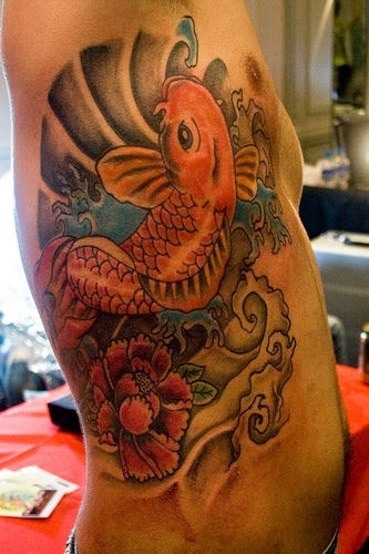 Orange Color Japanese Koi Fish Tattoo