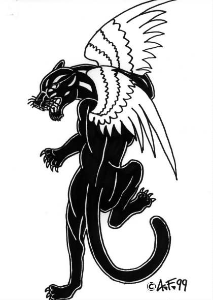 Black Panther with Wings Tattoo