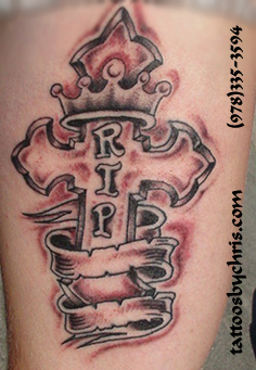 RIP Crown and Cross Tattoo Designs Pictures