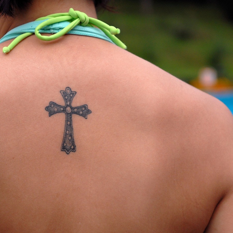 Prestigious And Creative Cross Tattoo Design for Back