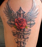 Angel Memorial Cross and Rose Tattoo Ideas