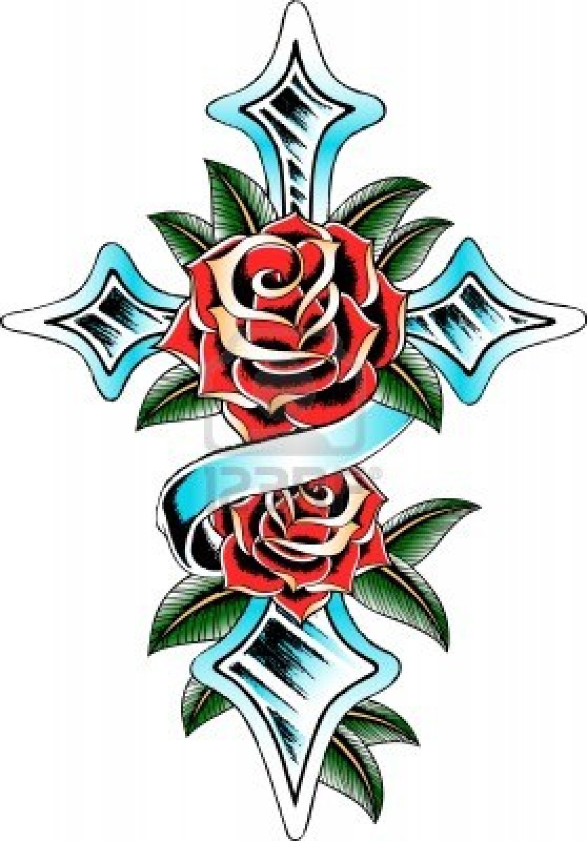 The Rosy Cross And Rose Ribbon Tattoo PIctures