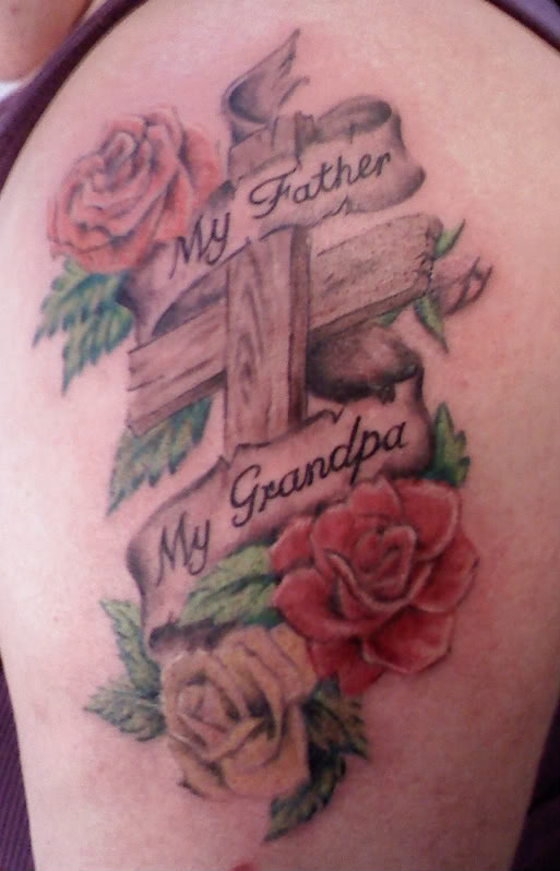 Cross And Roses Tattoo Full of Memories