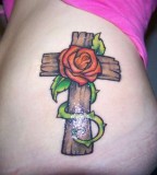 Sexy Cross and Rose Tattoo Ideas For Girls