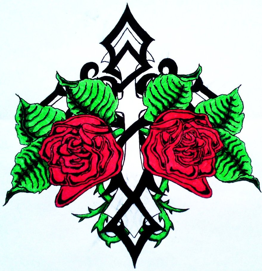 Drawing Simple Cross Rose Tattoo