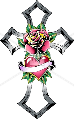 Cross With Rose Tattoo Stock Illustration Veer