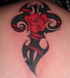 Tribal Cross And Rose Tattoo Picture For Girls