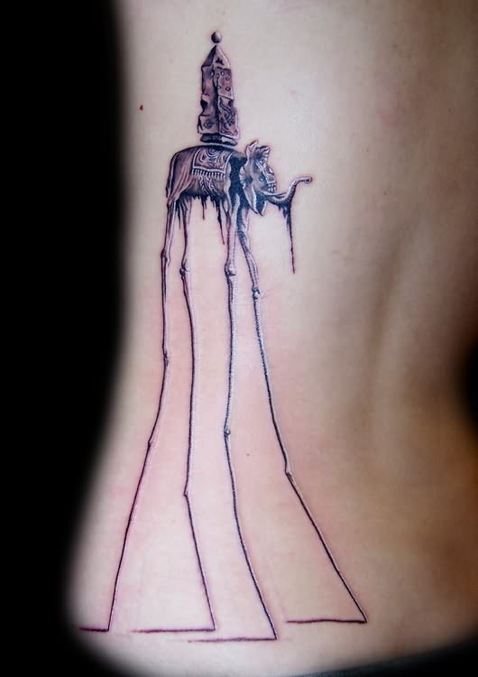 Wonderful Dali Elephant Tattoo on Rib for Women