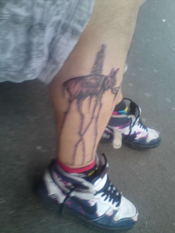 Beautiful Salvador Dali Elephant Tattoo on Men Leg