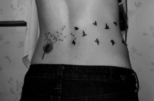 Birds And Dandelion Tattoo On Lowerback